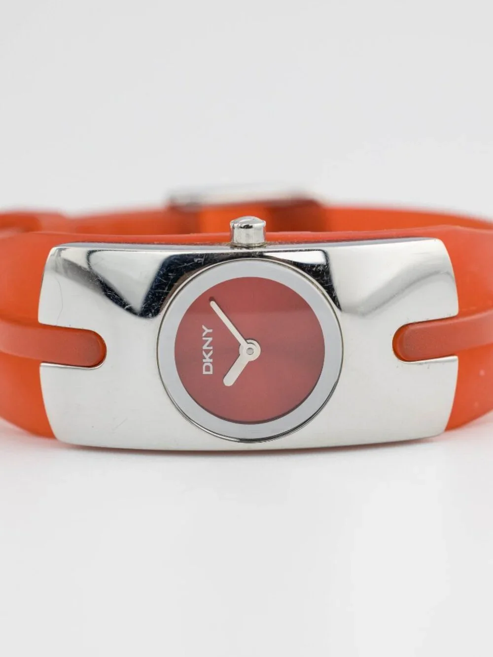 DKNY Orange Silicone Bangle Cuff Red Quartz Analog Women's Watch New Battery